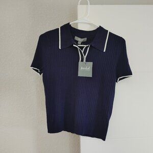 Marled Reunited Clothing Short Sleeve Top 00829-INVS Evening Blue/Egret Size: S
